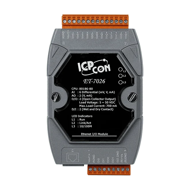 ET-7026 Ethernet I/O Module, 6-ch AI, 2-ch AO, 2-ch DI, 2-ch DO