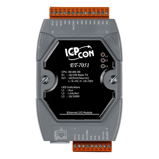 ET-7051 Ethernet I/O Module, 16-ch Wet Contact DI with Counter