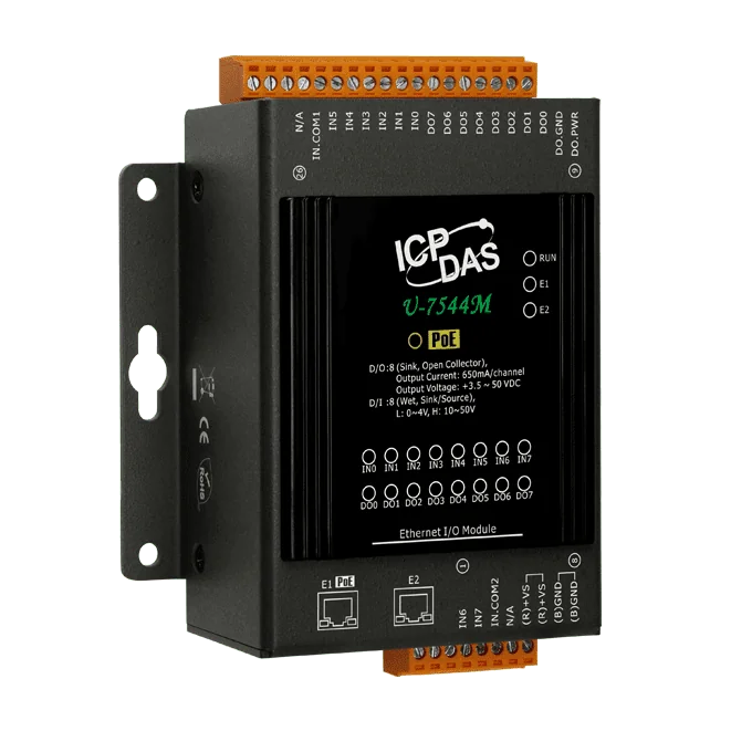 U-7544M OPC UA I/O Module, 8-ch DI/8-ch DO with PoE and 2-port Switch