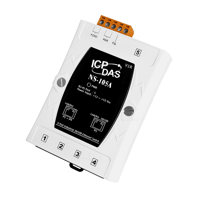 NS-105A Unmanaged 5-Port Industrial Ethernet Switch, +12 to +53 VDC Input