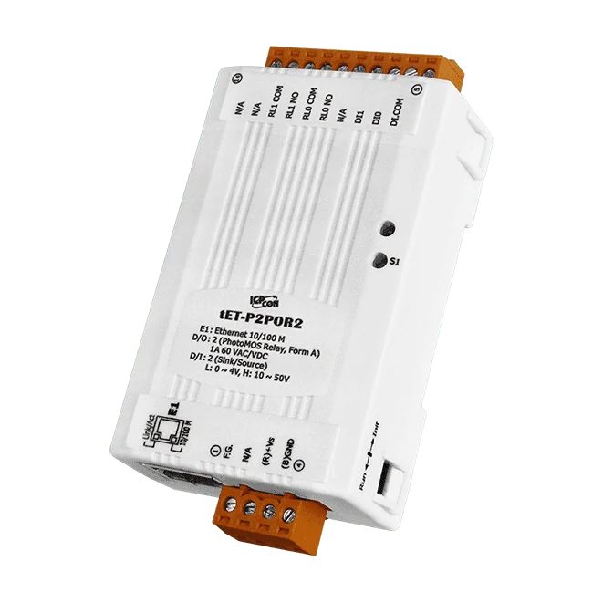 tET-P2POR2 Tiny Ethernet I/O Module, 2-ch DI and 2-ch PhotoMOS Relay