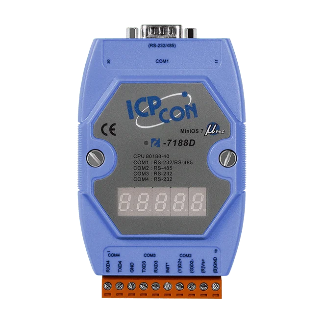 I-7188D/512 Serial PAC with 80188-40 CPU, MiniOS7, 256KB SRAM and 7-Segment LED Display (Blue Cover)