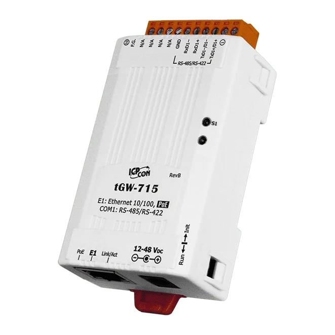 tGW-715 Modbus TCP to RTU/ASCII Gateway with PoE and 1-port RS-422/485
