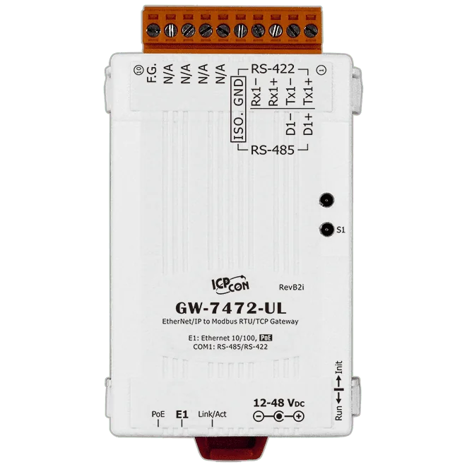GW-7472-UL EtherNet/IP to Modbus RTU/TCP Gateway, PoE, 1 RS-422/485