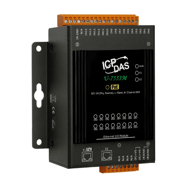 U-7553M OPC UA I/O Module, 16-ch DI with 2-Port Ethernet Switch and PoE