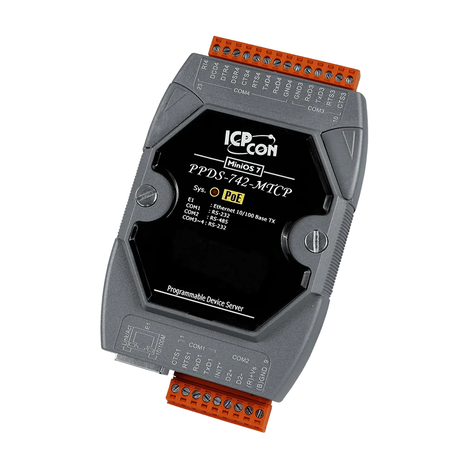 PPDS-742-MTCP Serial-to-Ethernet Device Server, 3x RS-232 + 1x RS-485, PoE