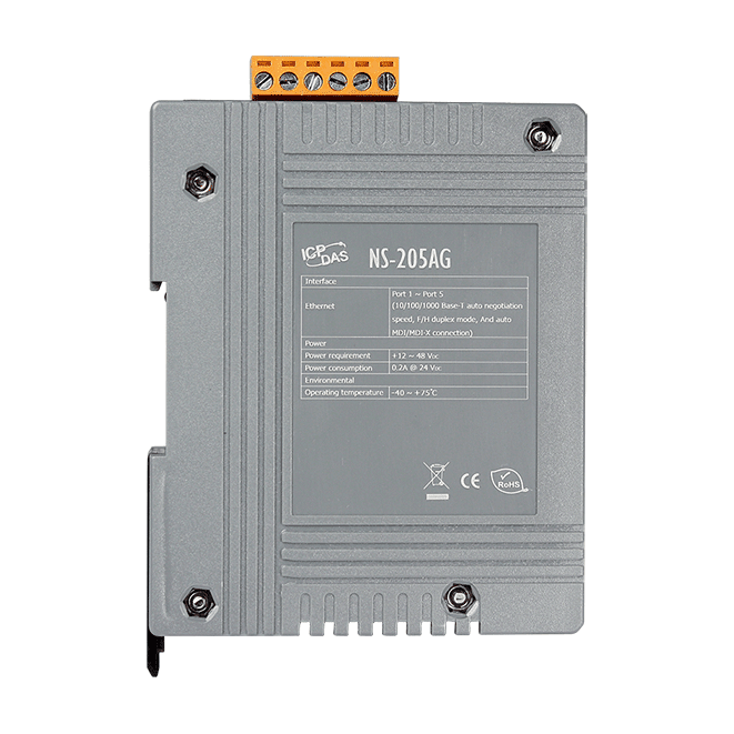 NS-205AG 5-Port Unmanaged Industrial Gigabit Ethernet Switch, +12 to +48 VDC