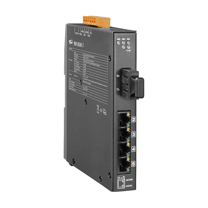 NSM-205AFC-T Unmanaged Ethernet Switch, 4 x 10/100M + 1 x Multi-Mode SC Fiber