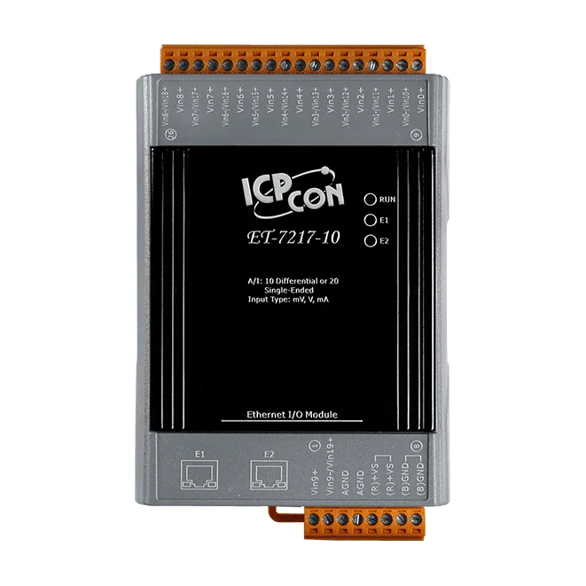ET-7217-10 Ethernet I/O Module, 10/20-ch Analog Input with 2-port Switch