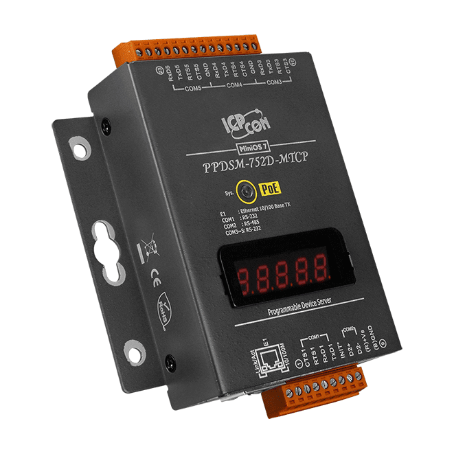 PPDSM-752D-MTCP PoE Serial-to-Ethernet Device Server, 4x RS-232 and 1x RS-485