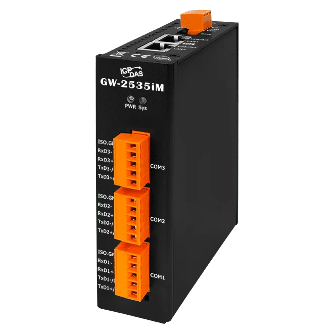 GW-2535iM Modbus TCP to RTU/ASCII Cybersecurity Gateway, 3x RS-422/485