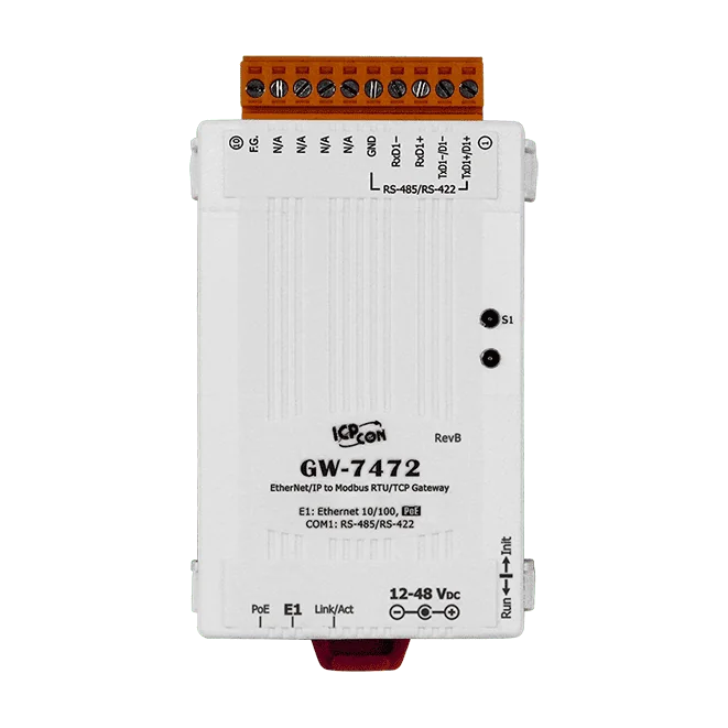 GW-7472 EtherNet/IP to Modbus RTU/TCP Gateway, PoE, 1x RS-422/485