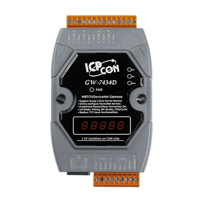 GW-7434D-G Modbus/TCP to DeviceNet Master Gateway, RS-232/RS-485 Ports
