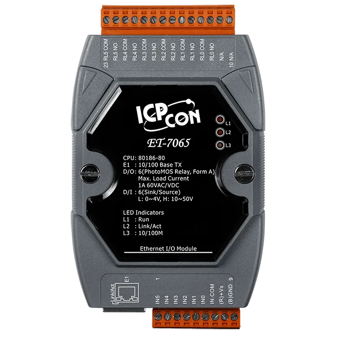 ET-7065 Ethernet I/O Module, 6-ch DI and 6-ch PhotoMOS Relay