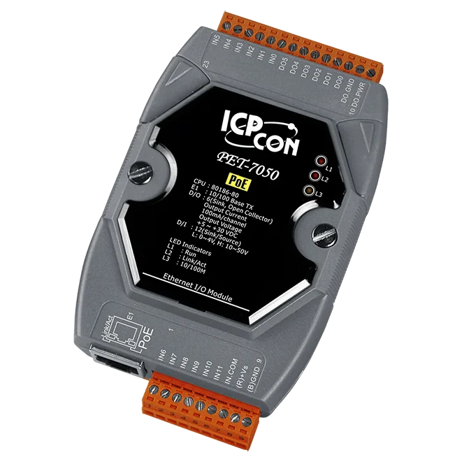 PET-7050 PoE Ethernet I/O Module, 12-ch DI and 6-ch DO