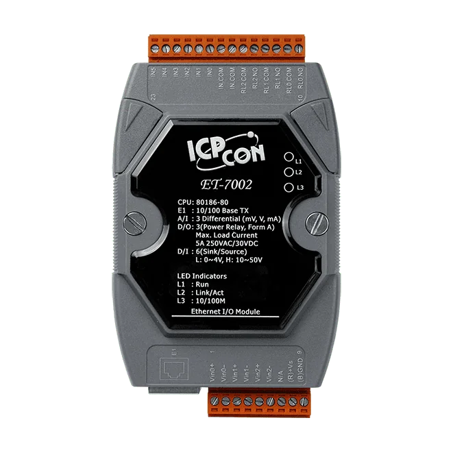 ET-7002 Ethernet I/O Module, 3-ch AI, 6-ch DI, 3-ch Power Relay