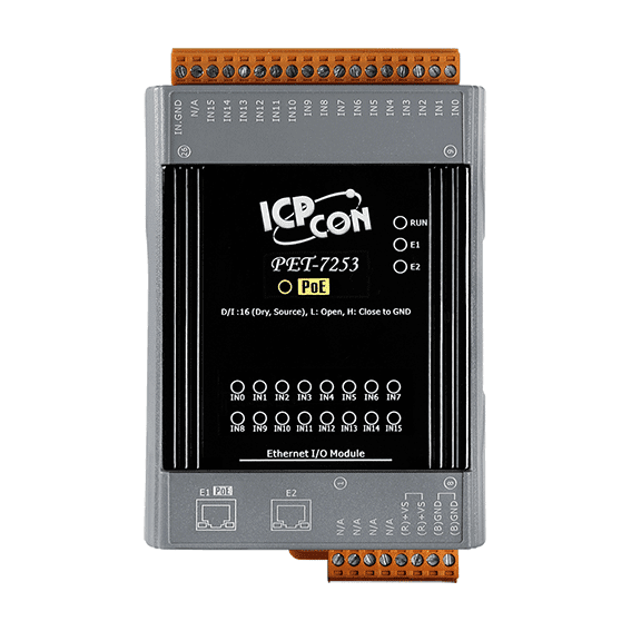 PET-7253 PoE Ethernet I/O Module, 16-ch Dry Contact Digital Input