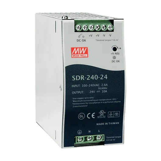 SDR-240-24 Power Supply, 88~264 VAC to 24 VDC/10 A, 240 W DIN-rail