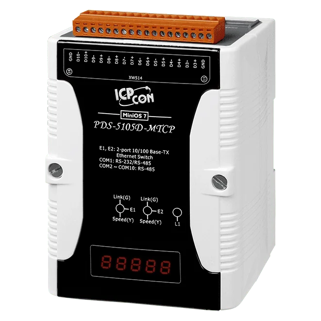 PDS-5105D-MTCP Serial-to-Ethernet Device Server, 10x RS-485, Modbus TCP Gateway