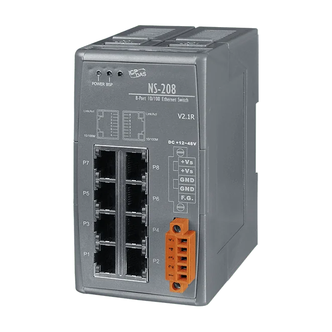 NS-208 Unmanaged 8-Port Industrial Ethernet Switch, 10/100Base-TX