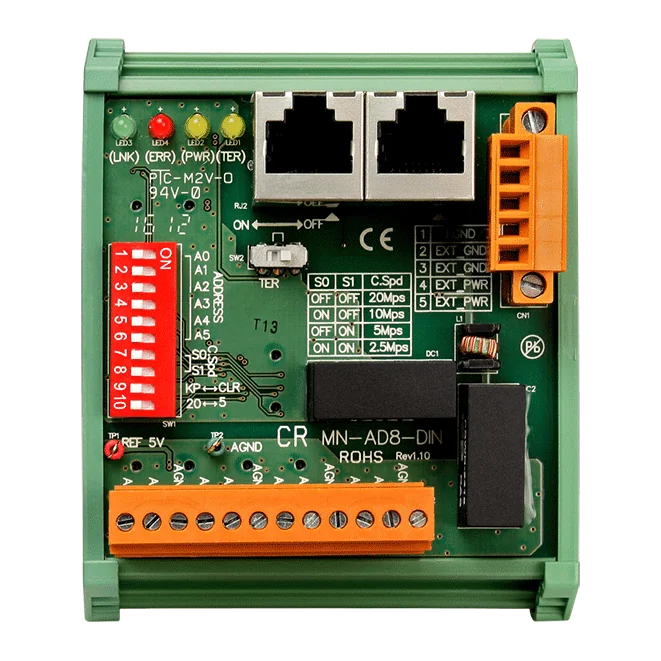 MN-AD8-DIN Motionnet 8-ch Analog Input Module, +/- 10 V, 16-bit