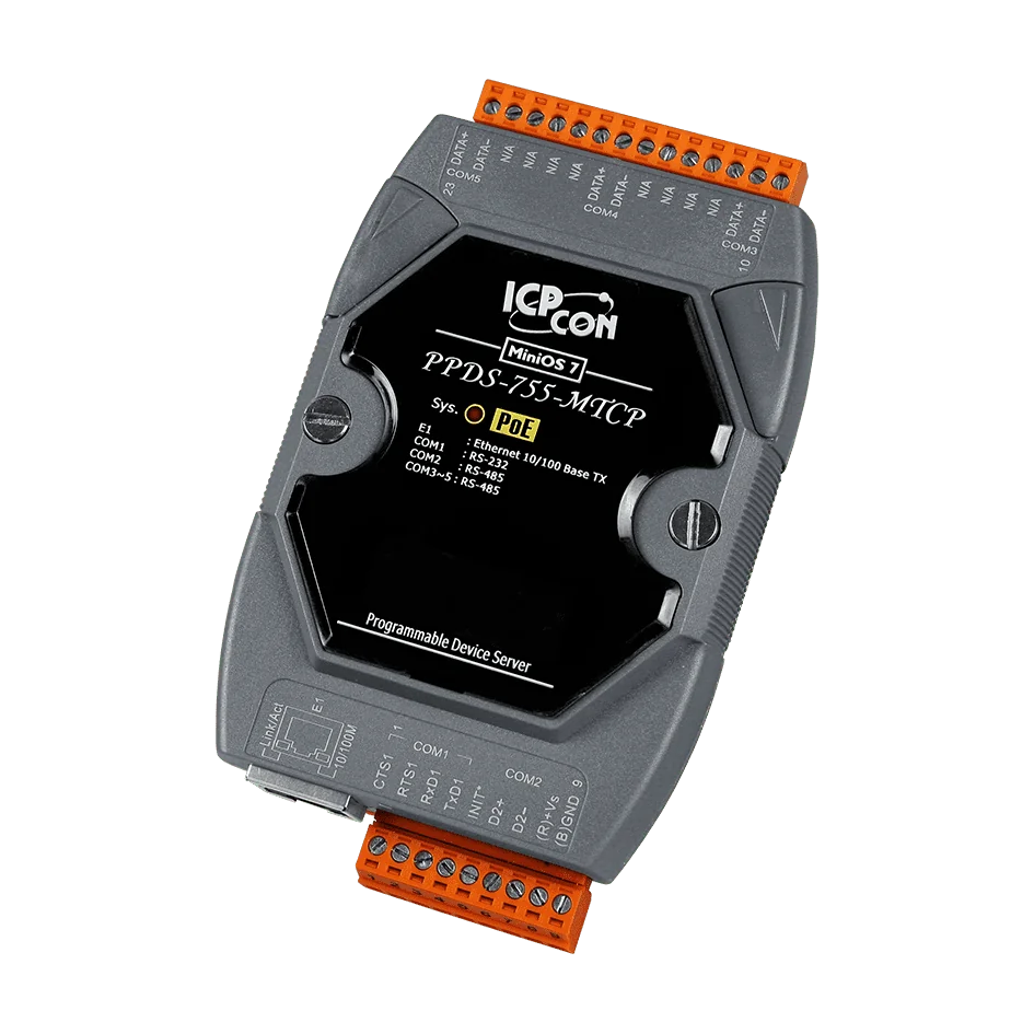 PPDS-755-MTCP PoE Serial-to-Ethernet Device Server, 1x RS-232 and 4x RS-485