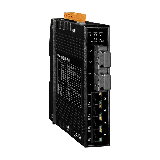 NS-206AFCS-60T Unmanaged Ethernet Switch, 4x RJ-45 + 2x SC Single-Mode Fibre