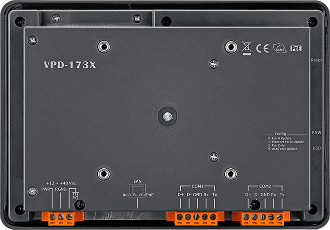 VPD-173X 7-inch Touch HMI Device, 2 x RS-232/RS-485, Ethernet PoE