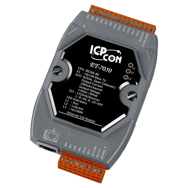 ET-7050 Ethernet I/O Module, 12-ch DI and 6-ch DO with Modbus TCP