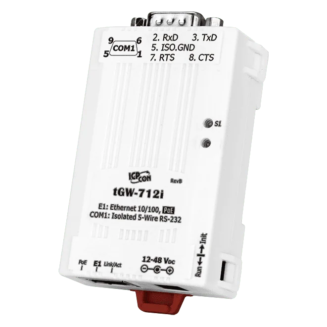 tGW-712i Modbus TCP to RTU/ASCII Gateway with PoE and 1-port Isolated RS-232