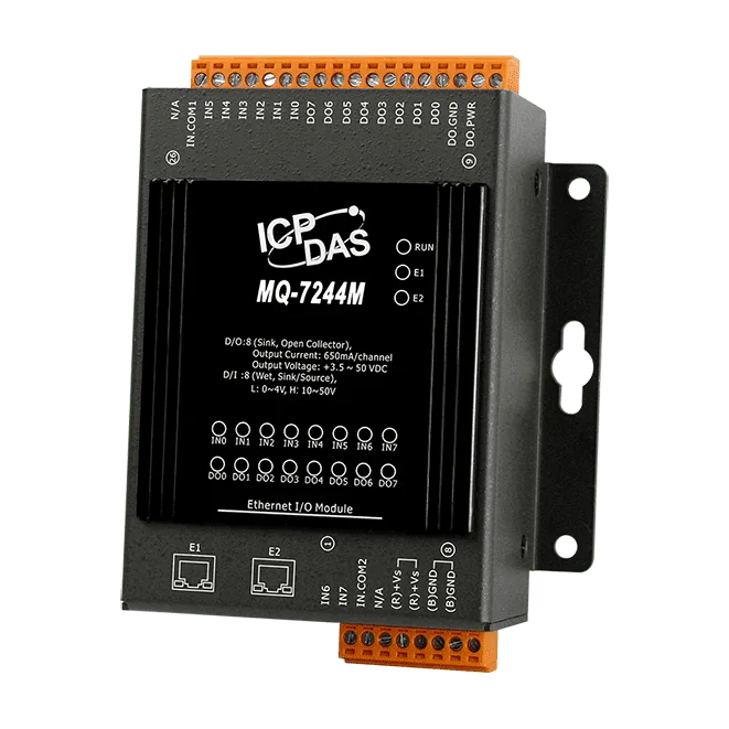 MQ-7244M MQTT I/O Module with 2-port Ethernet Switch, 8-ch DI and 8-ch DO