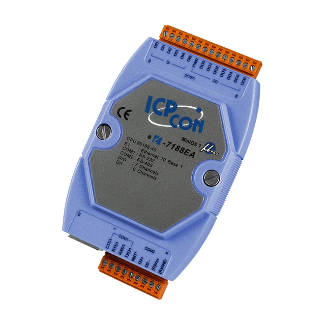 I-7188EA Ethernet PAC with MiniOS7, 6 DI and 7 DO, Blue Cover