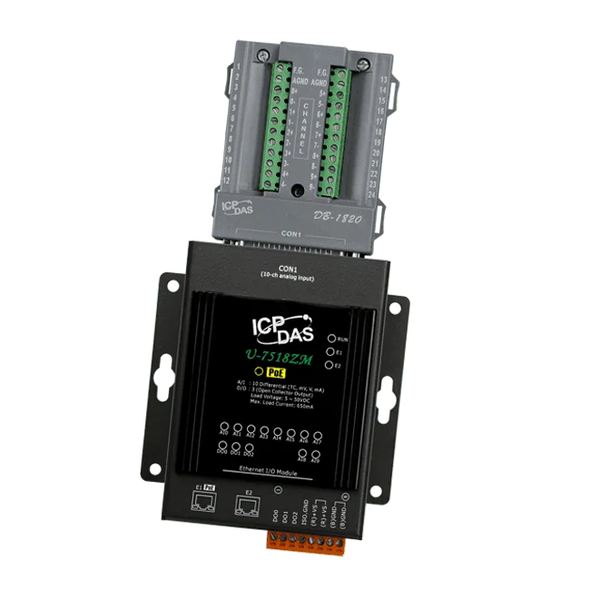 U-7518ZM/S OPC UA I/O Module with 10-channels Thermocouple Inputs, 3-channels DO and 2-port Ethernet Switch