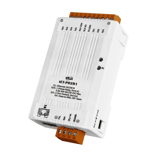 tET-PD2R1 Tiny Ethernet I/O Module, 2-ch DI (Dry) and 1-ch Power Relay