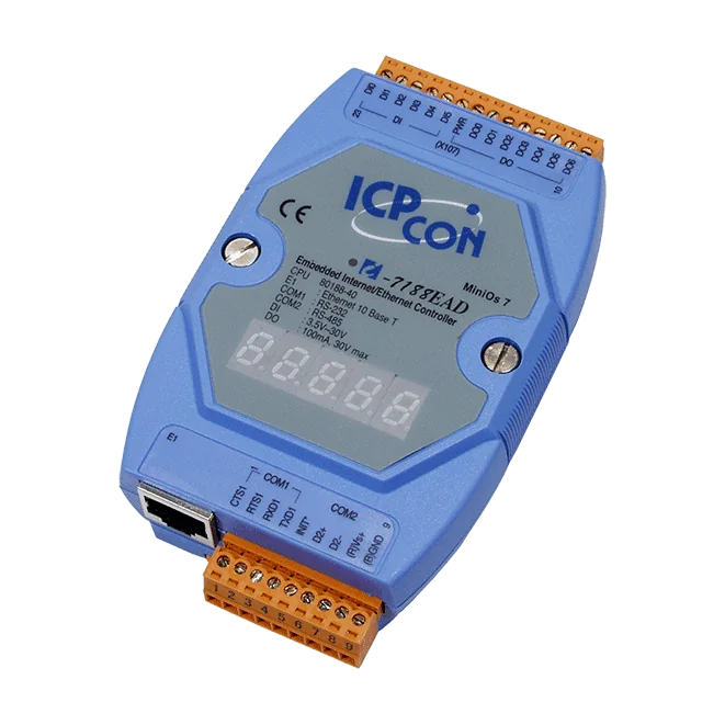 I-7188EAD Ethernet PAC with MiniOS7, 6 DI, 7 DO and 7-Segment LED Display