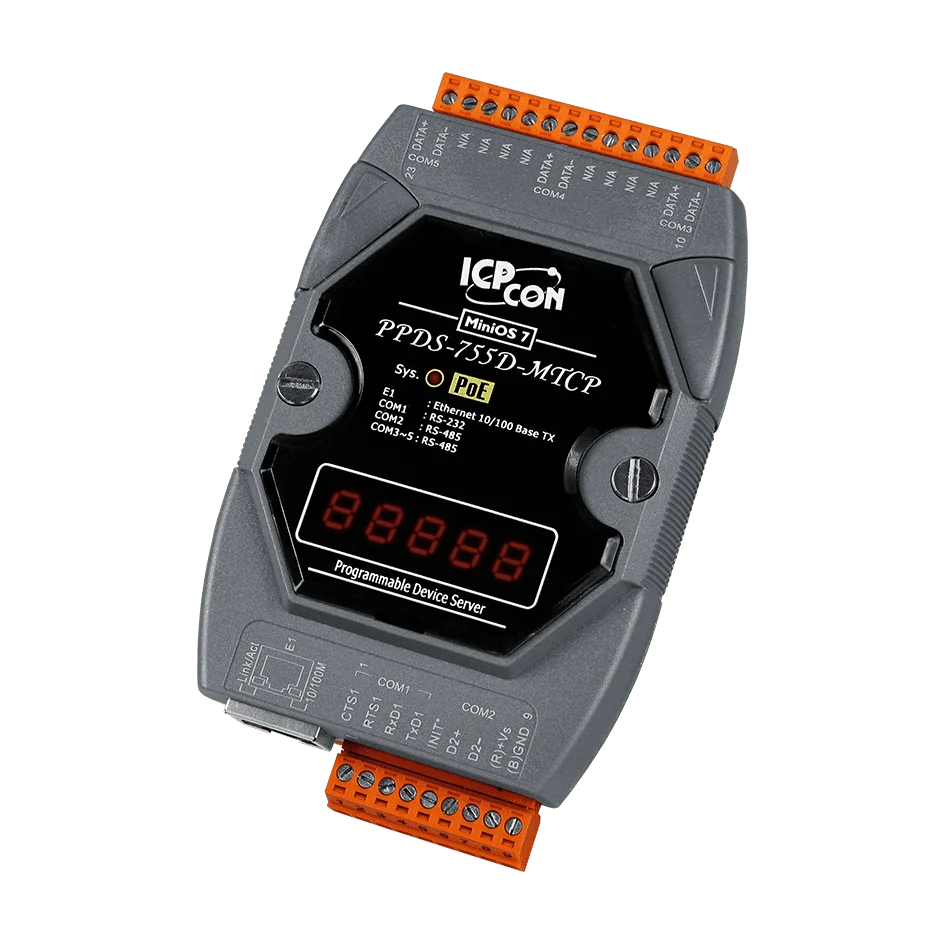 PPDS-755D-MTCP Serial-to-Ethernet Device Server, 1x RS-232/4x RS-485, PoE