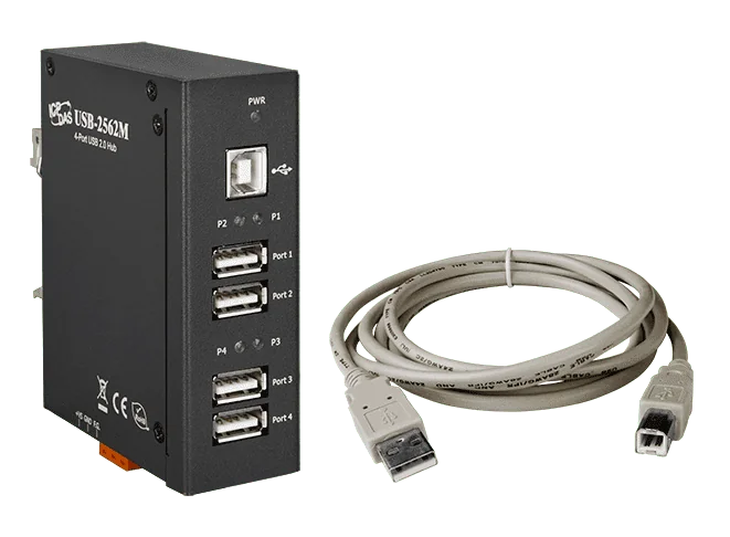 USB-2562M/S Industrial 4-Port USB 2.0 Hub, Metal DIN-Rail Case