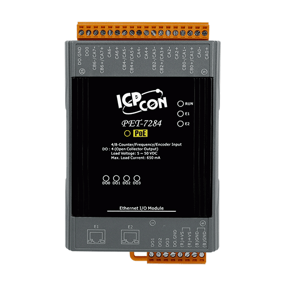 PET-7284 PoE Ethernet I/O Module, 4/8-ch Counter/Frequency/Encoder Input