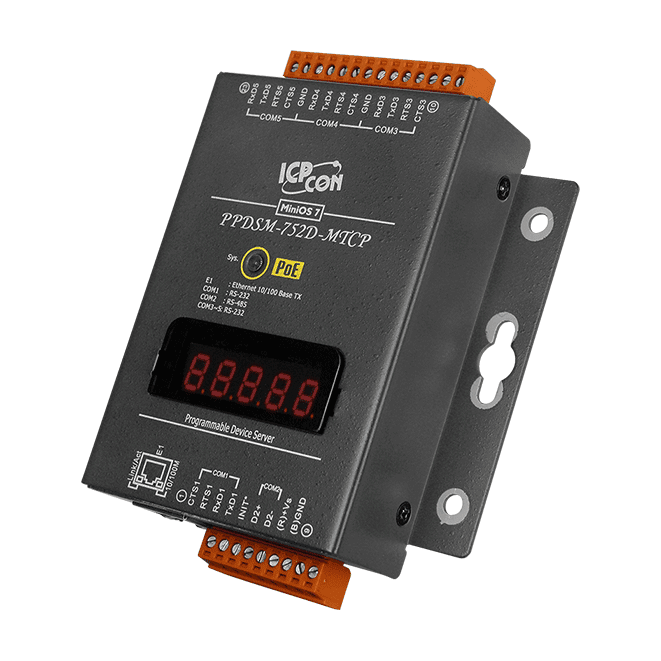PPDSM-752D-MTCP PoE Serial-to-Ethernet Device Server, 4x RS-232 and 1x RS-485