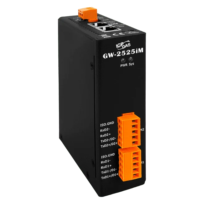 GW-2525iM Modbus TCP to RTU/ASCII Gateway, 2-port RS-422/485