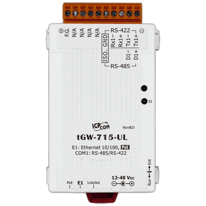 tGW-715-UL Modbus TCP to RTU/ASCII Gateway with PoE, 1-port RS-422/485