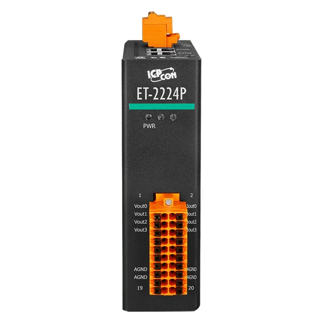 ET-2224P Ethernet I/O Module, 4-ch 16-bit Analog Output, 2-port Switch