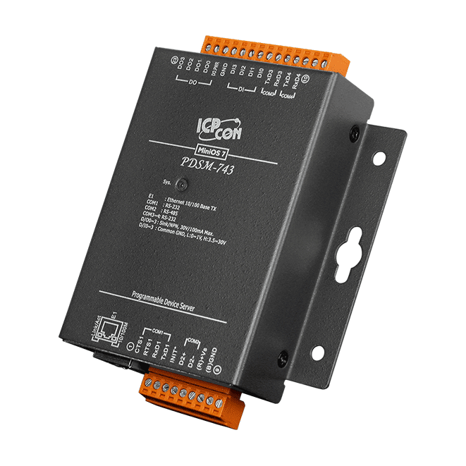 PDSM-743 Serial-to-Ethernet Device Server, 3x RS-232 and 1x RS-485, Metal Case