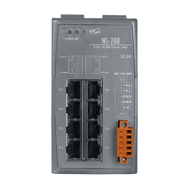 NS-208 Unmanaged 8-Port Industrial Ethernet Switch, 10/100Base-TX