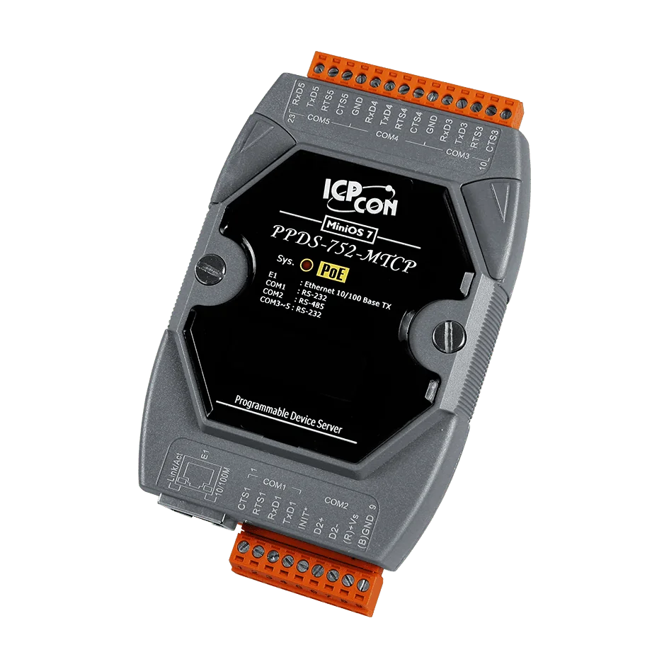 PPDS-752-MTCP Serial-to-Ethernet Device Server, 4x RS-232, 1x RS-485, PoE