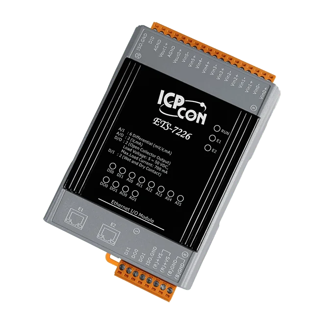 ETS-7226 Ethernet I/O Module, 6-ch AI, 2-ch AO, 2-ch DI/DO with 2-port Switch