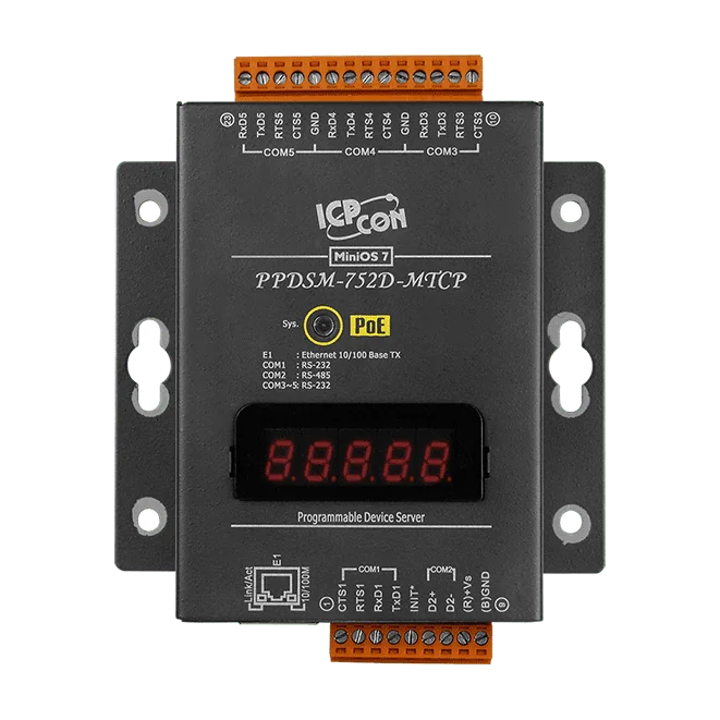 PPDSM-752D-MTCP PoE Serial-to-Ethernet Device Server, 4x RS-232 and 1x RS-485