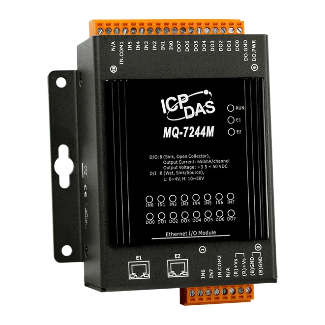 MQ-7244M MQTT I/O Module with 2-port Ethernet Switch, 8-ch DI and 8-ch DO