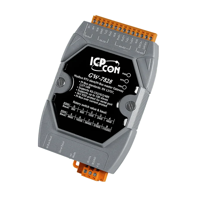 GW-7828 Modbus RTU to M-Bus Gateway, Up to 100 M-Bus Slaves
