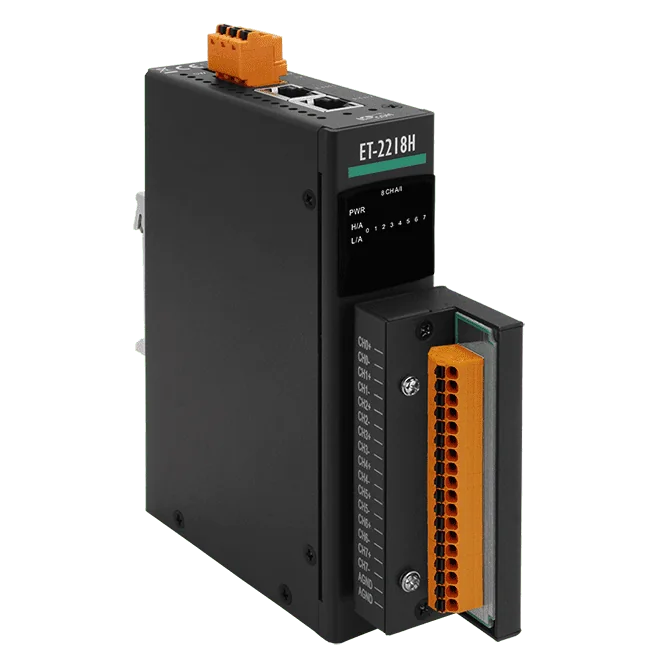 ET-2218H/S1 Ethernet I/O Module with 2-port Ethernet Switch, 8-ch High Speed Thermocouple Input, 100 S/s